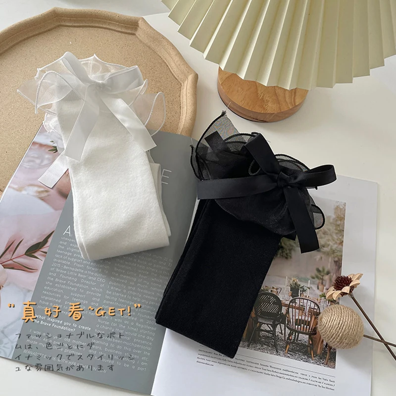 Весенне-осенние хлопковые гетры Jk чулки с бантом кружевные средние Носки до