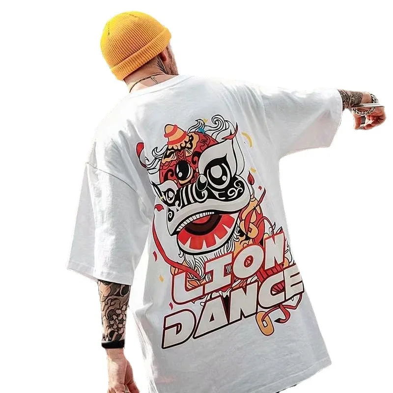 

Lion Wake Short Sleeve Men's Lion Dance T-shirt Fashion Men's Clothing Large Size China Panda Fashion Half Sleeve Fashion
