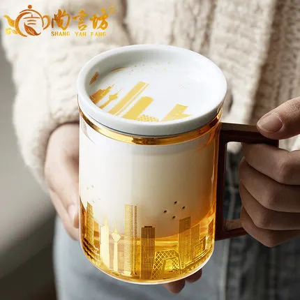 

Glass Ceramic Tea Mug With Tea Isolation And Lid Water Cup Cute Simple Coffee Mug Drinkware Gift Box Free Shipping