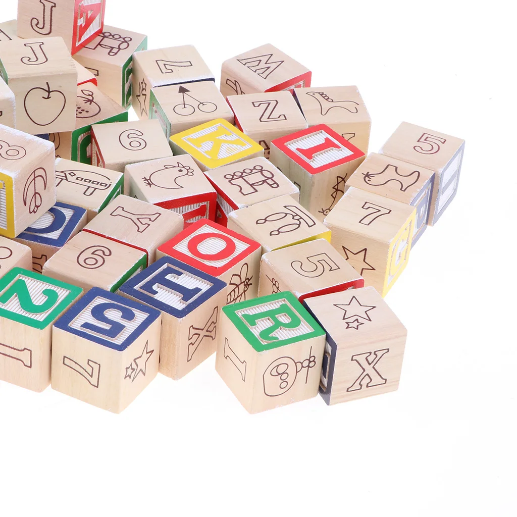 

Kids/Baby Developmental Wooden Alphabet Numbers Cubes Blocks Toy- 50pcs