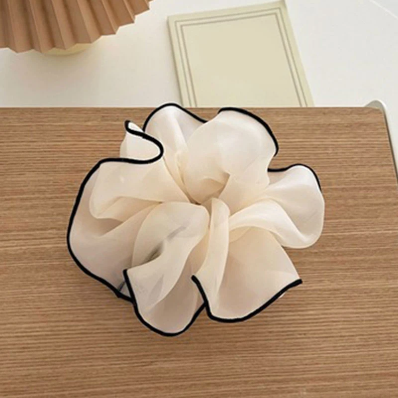 

Retro Black Edge White Mesh Scrunchies Women Elegant Solid Hair Rope Transparent Tulle Organza Hair Ties Hair Accessories