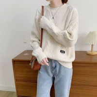 cgc vintage twist sweater women autumn winter o neck knitted warm pullover oversized sweater female long sleeve thicken tops