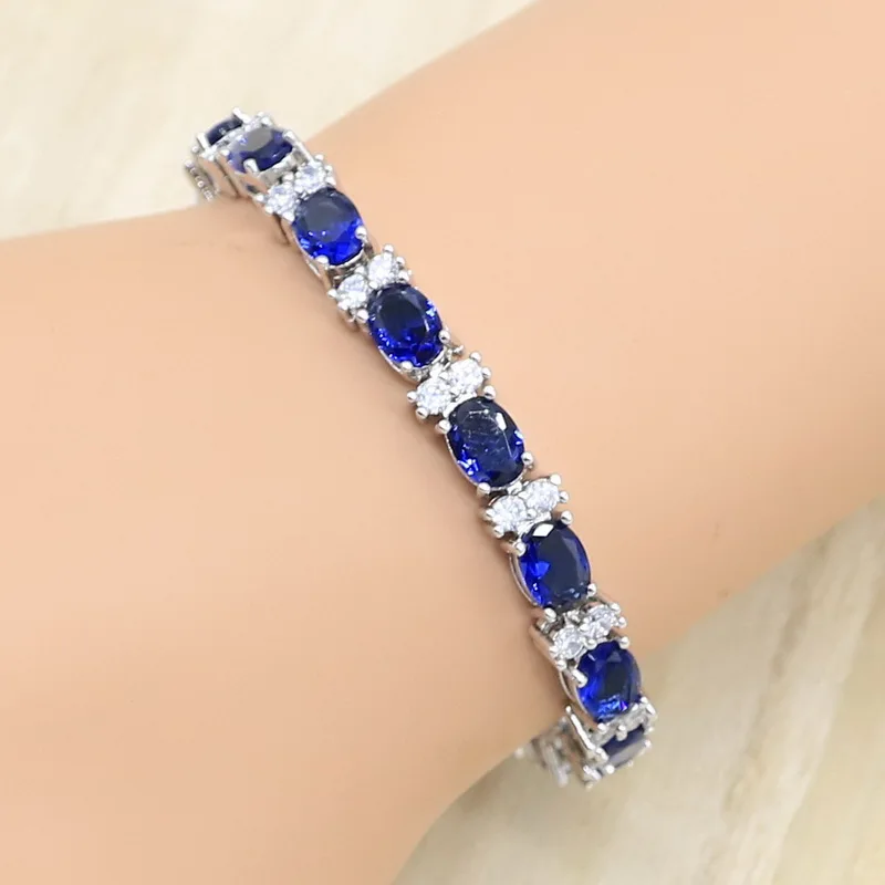 Серебряный цвет искусственный темно-синий полудрагоценный браслет серьги