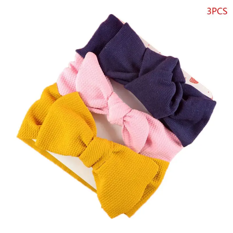 

3 Pcs Baby Infants Toddler Turban Cloth Hairband Bowknot Wide Elastic Headband 24BE