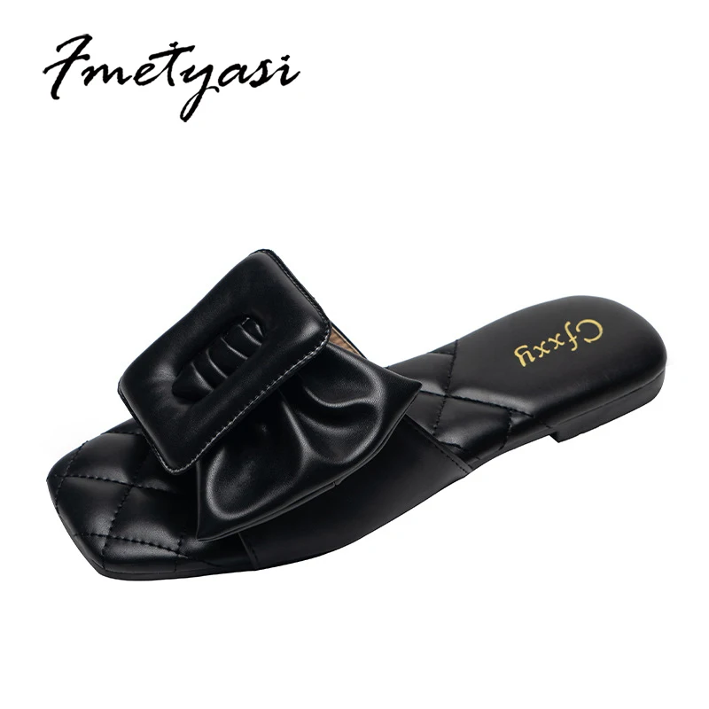Women Flats Slippers Sexy Butterfly-knot Buckle Decoration Female Slides Fashion Comfortable Outdoor Sandal Plus Size 42