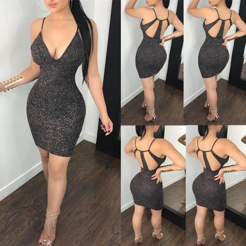 

Hot solid halter sexy v-neck Summer backless Womens Sleeveless Bodycon Evening short dresses for party elegant Mini Dress