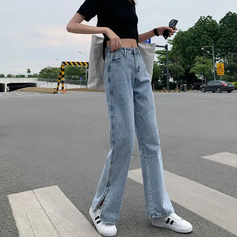 

Wholesale 2022 Fashion Light-colored Wide-leg Jeans Women's Straight-leg Loose-fitting High-waisted Thin Drape Mopping Pants
