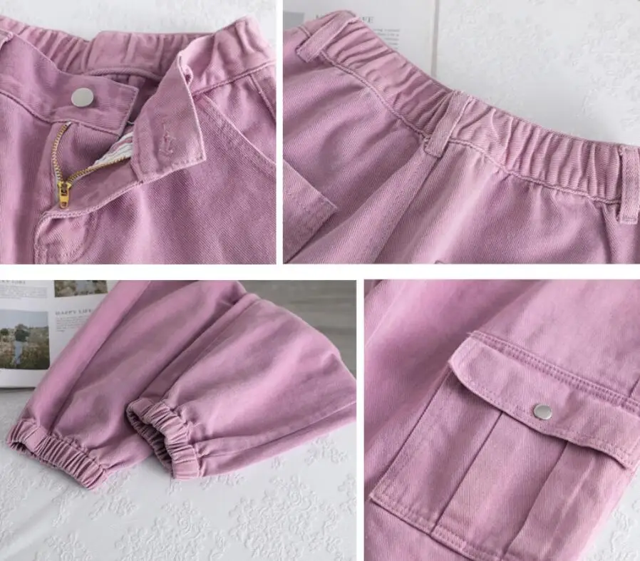 

2021 Spring Autumn Women's Cargo Pants High Waist Streetwear Purple Jeans Femmes Loose Harem Trousers Vaqueros De Mujer f96