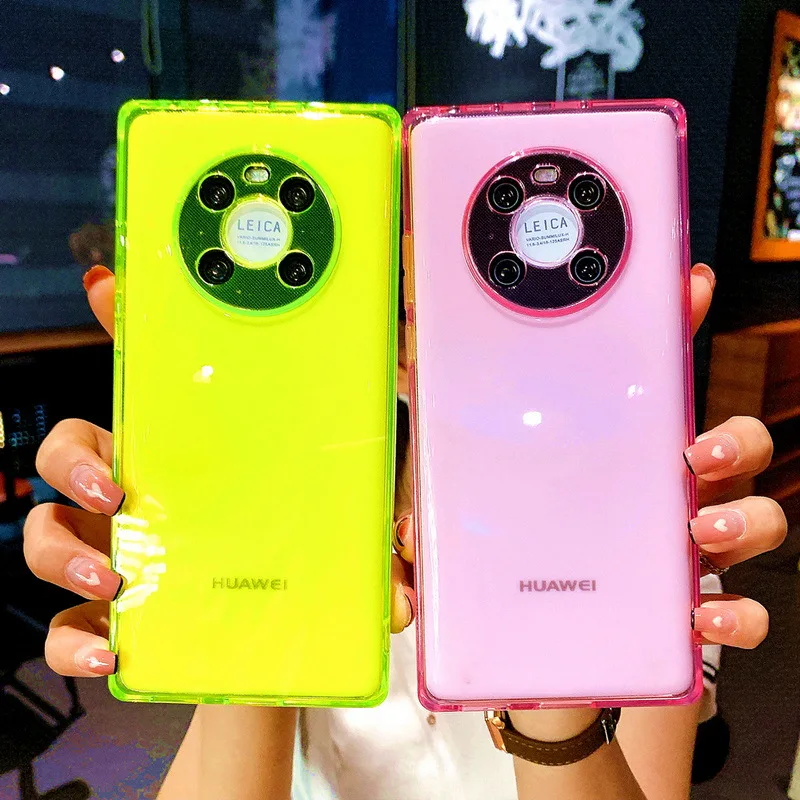 

Square Fluorescent Jelly Neon Case For Huawei Mate 40 30 P40 P30 Nova 8 7 Pro Shockproof Fashion Color Protective Soft Cover