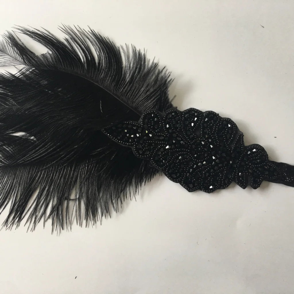 

Vintage Feather Beads Fascinator Headband 1920s Women Headwear