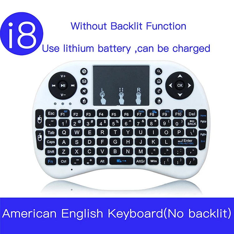 AE Li No White I8 американский английский 7 цветов с подсветкой Белый Черный 2,4 ГГц Air mouse беспроводная клавиатура с тачпадом для Android tv BOX PC - Цвет: AE Li No White