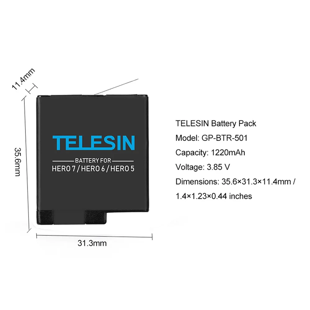 TELESIN 1 шт. сменный аккумулятор 1220 мА/ч 3 85 В + черная мини сумка для хранения GoPro Hero 5 6