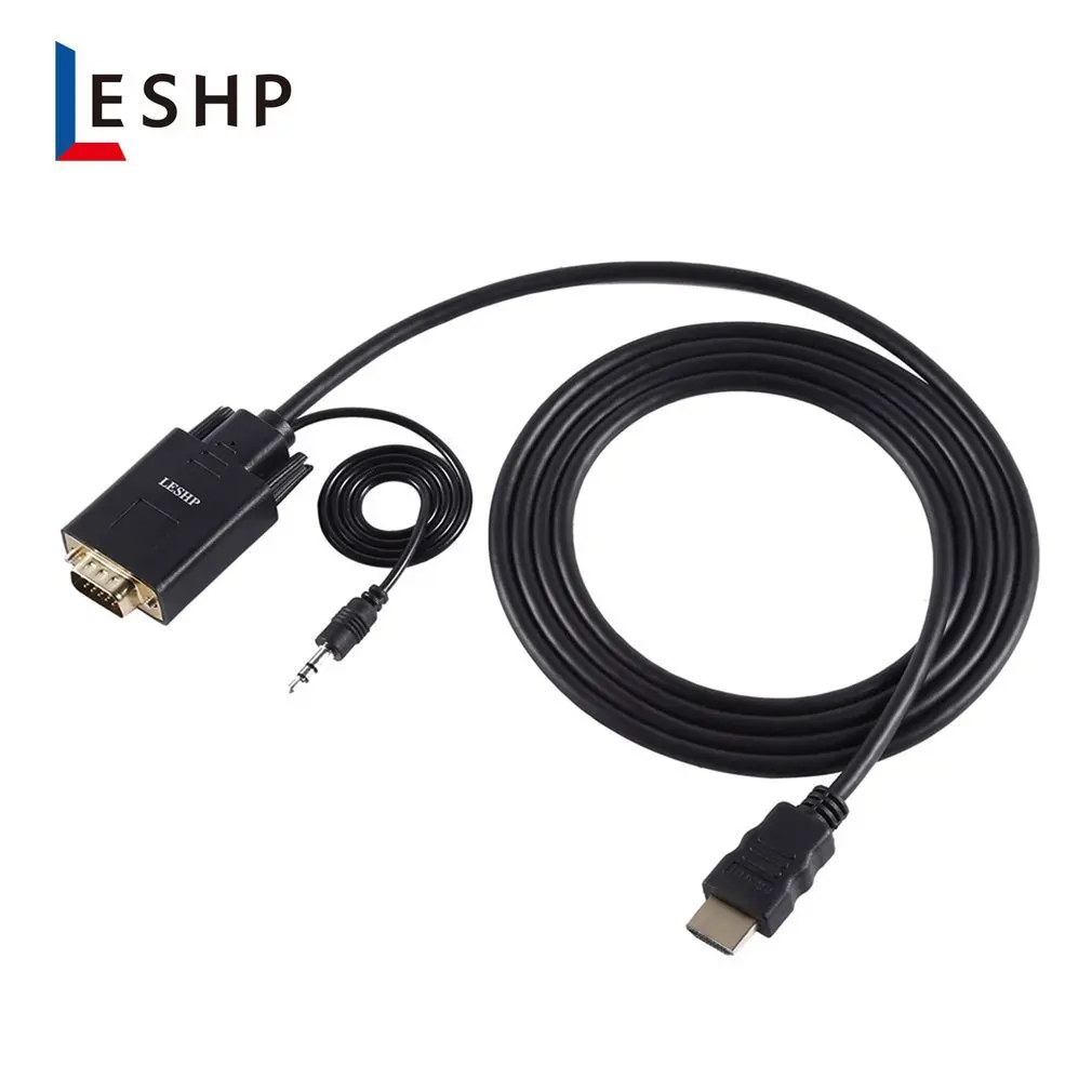 

LESHP 1080P Black HDMI-compatible To VGA Male To Male Audio Cable Adapter Converter 1.8 Meters For PC TV For Laptop
