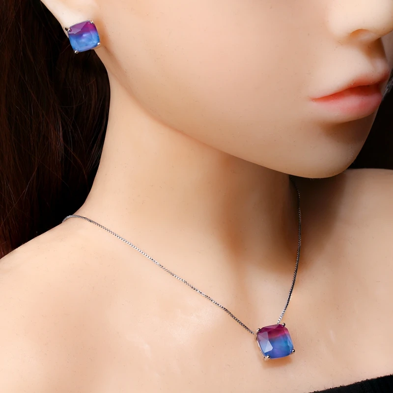 Набор украшений Newranos в виде арбуза турмалина ожерелье с квадратным кулоном