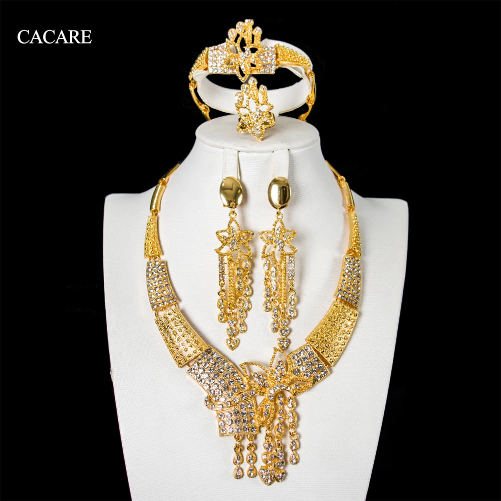 18 К Золотые Ювелирные наборы для женщин африканские свадебные ожерелья серьги