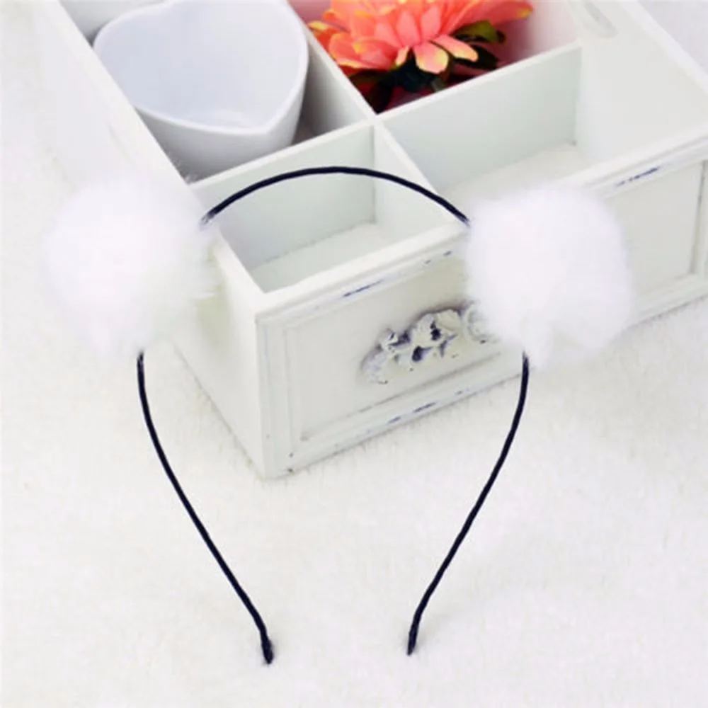 Ободок с меховым помпоном для женщин и девочек теплый ободок пушистыми ушками