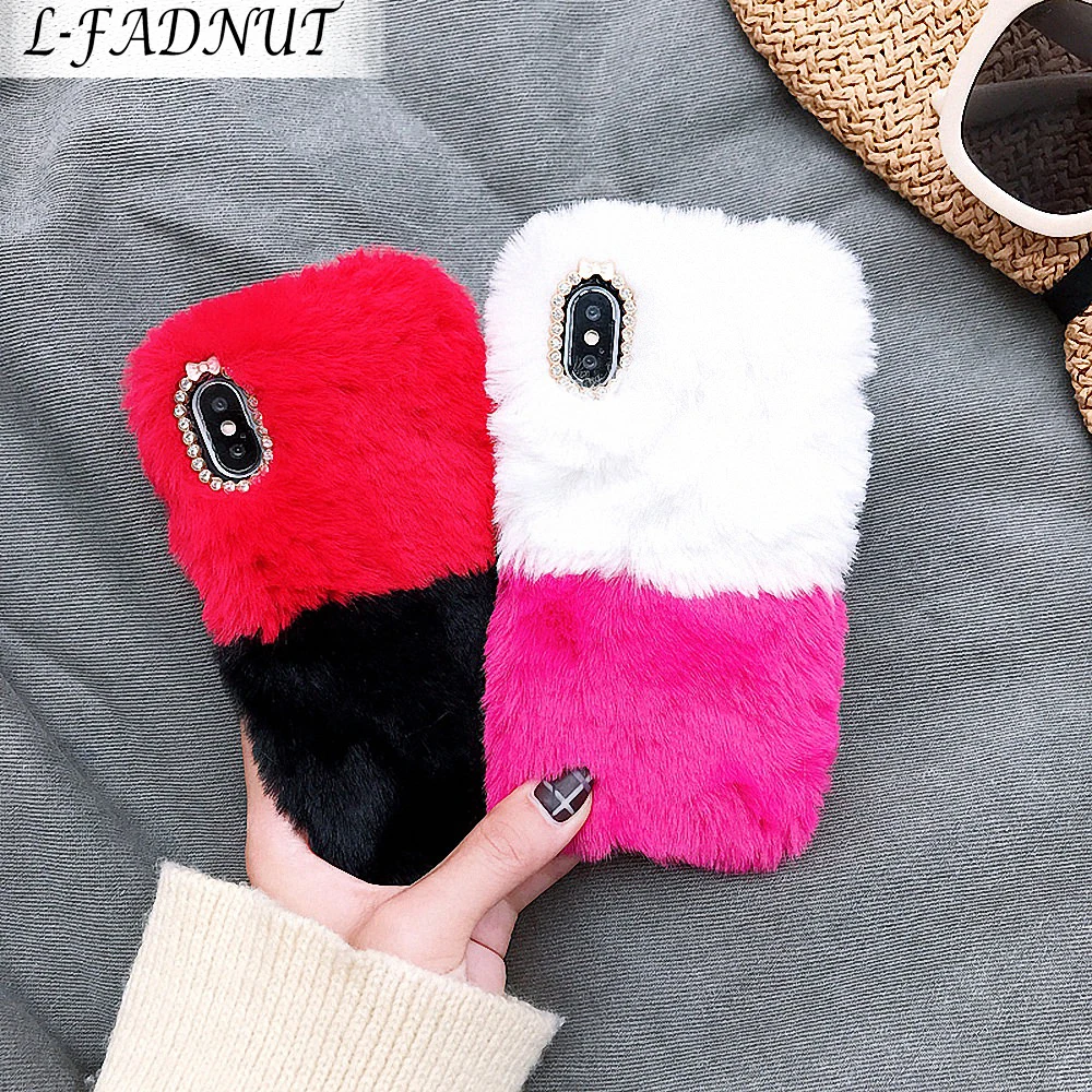 L-FADNUT для девочек Роскошный милый меховой пушистый чехол телефона iPhone Xr X Xs Max Apple 6