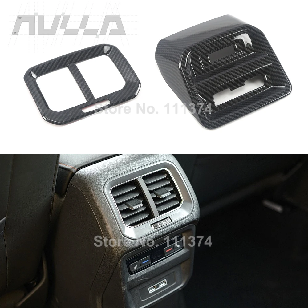 

For Volkswagen VW Tiguan 2020 2019 2018 MK2 Chrome Rear Armrest Air Outlet Trim Panel Cover Carbon Interior Parts
