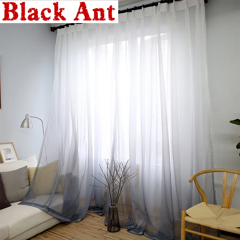 Curtains Gradient Color Print Voile Nordic Grey Window Modern Living Room Curtains Tulle Sheer Fabrics Rideaux Cortinas WP185F3