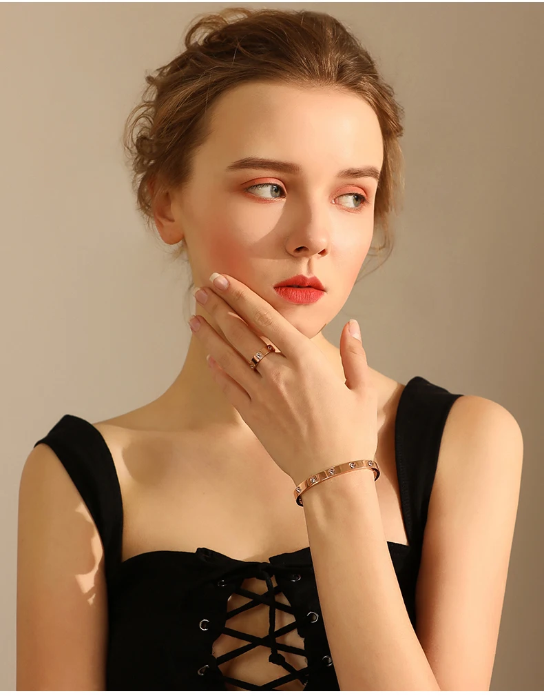 Стразы браслет для женщин из титановой стали цвета розового золота