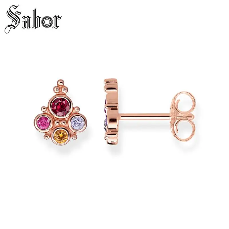 Серьги гвоздики из розового золота с королевским камнем в богемном стиле подарок