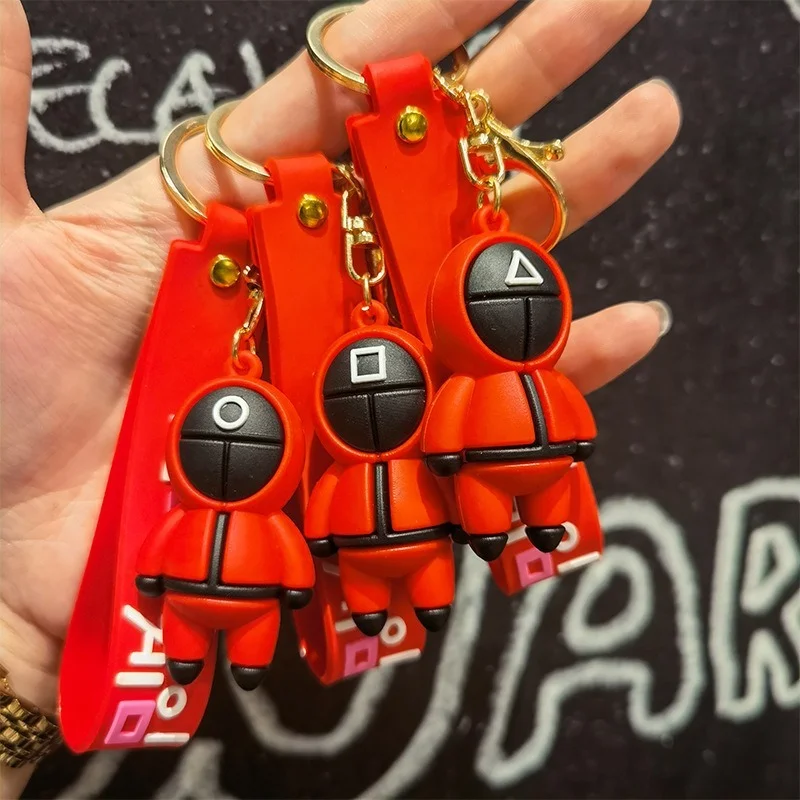

Squid Game Keychain Soldier Triangle Series Creative Charms 3d Mini Doll Figurine Key Ring Car Backpack Pendant Gift Ornament