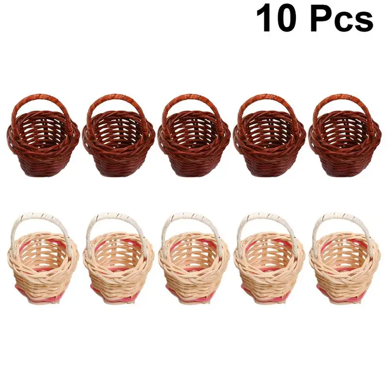 

10pcs Miniature Hand Basket Rural Furniture Photography Props Delicate Landscaping Layout (Coffee and White 5pcs for Each)