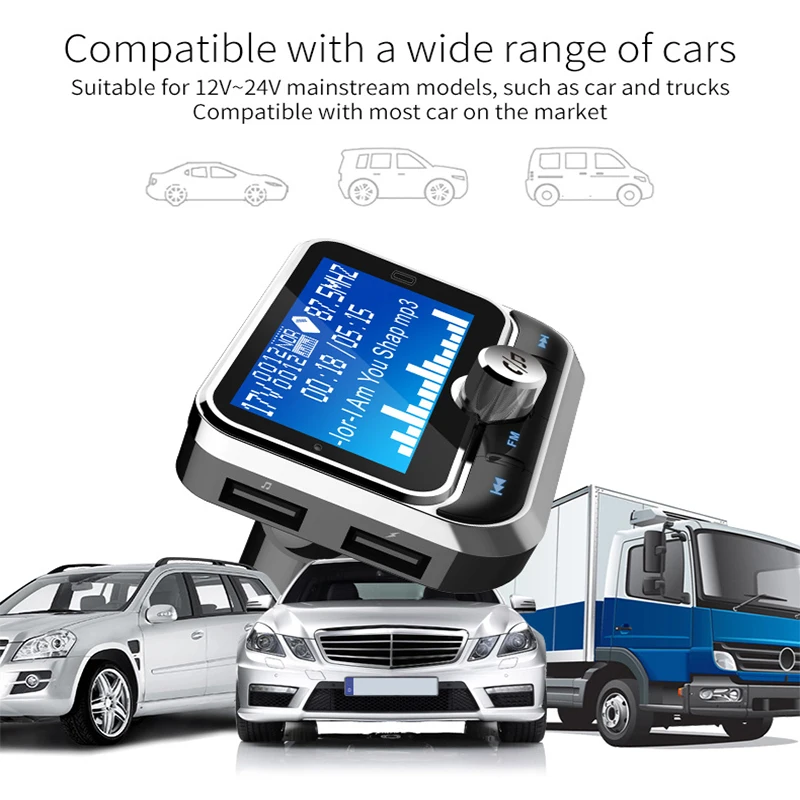 Fm-передатчик Bluetooth Автомобильный 1,8 дюймов ЖК-дисплей fm-модулятор с AUX Bluetooth MP3 музыкальный плеер радио передатчик двойной USB