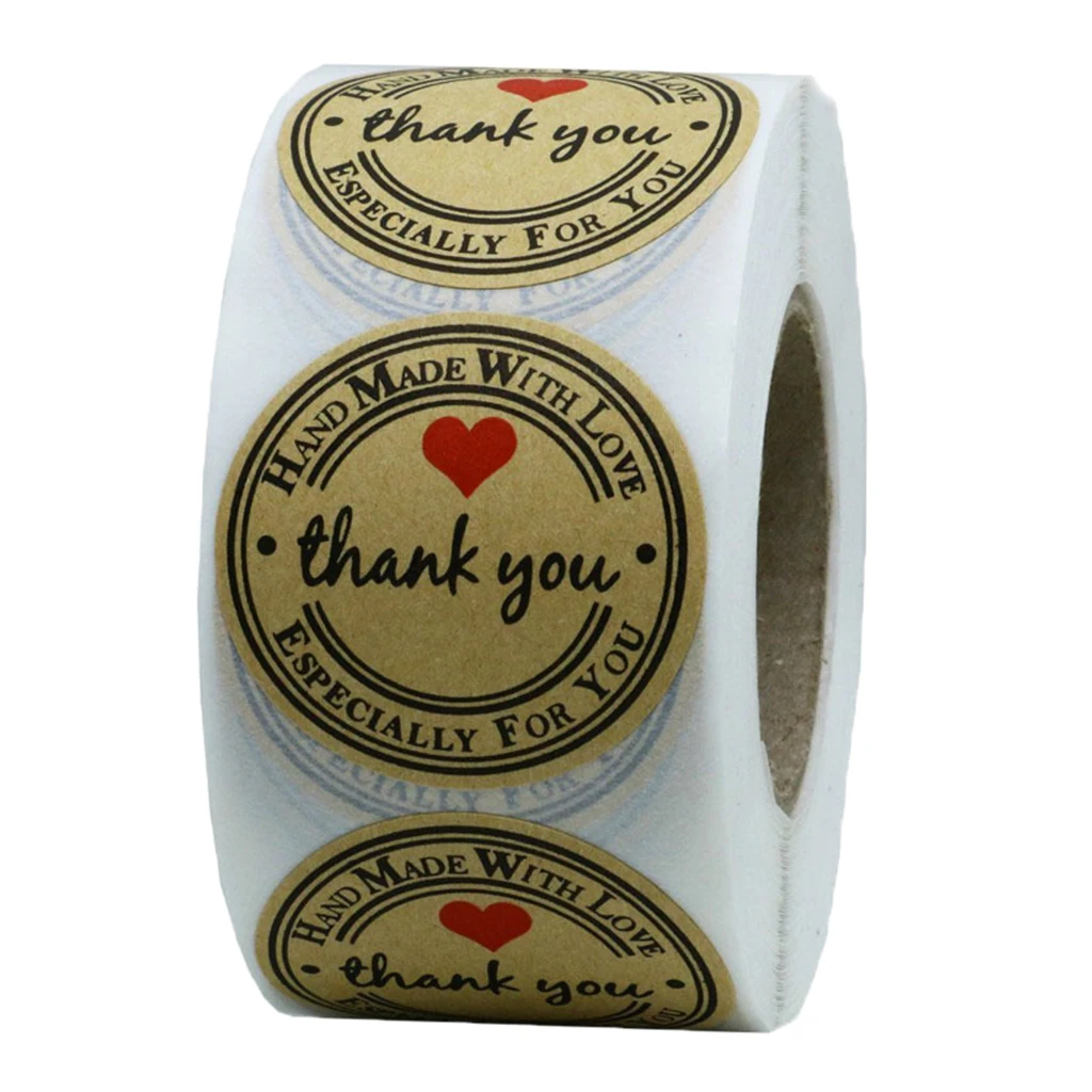 

Brown Kraft Circle with Black Thank You Stickers 500 Labels on A Roll