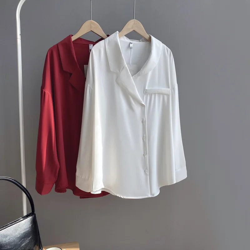 Женские блузки весна 2020 новый чистый цвет любовь воротник с длинным рукавом