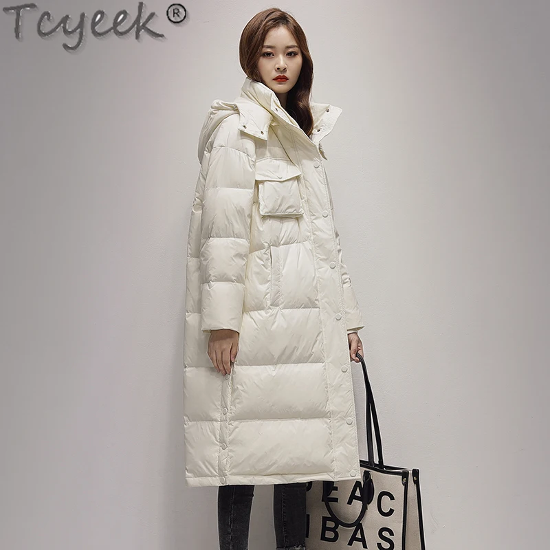 

Tcyeek 2021 Winter Women's Puffer Jackets White Duck Down Coat Famale Warm Long Korean Style Parkas Chaquetas Para Mujer SQQ446