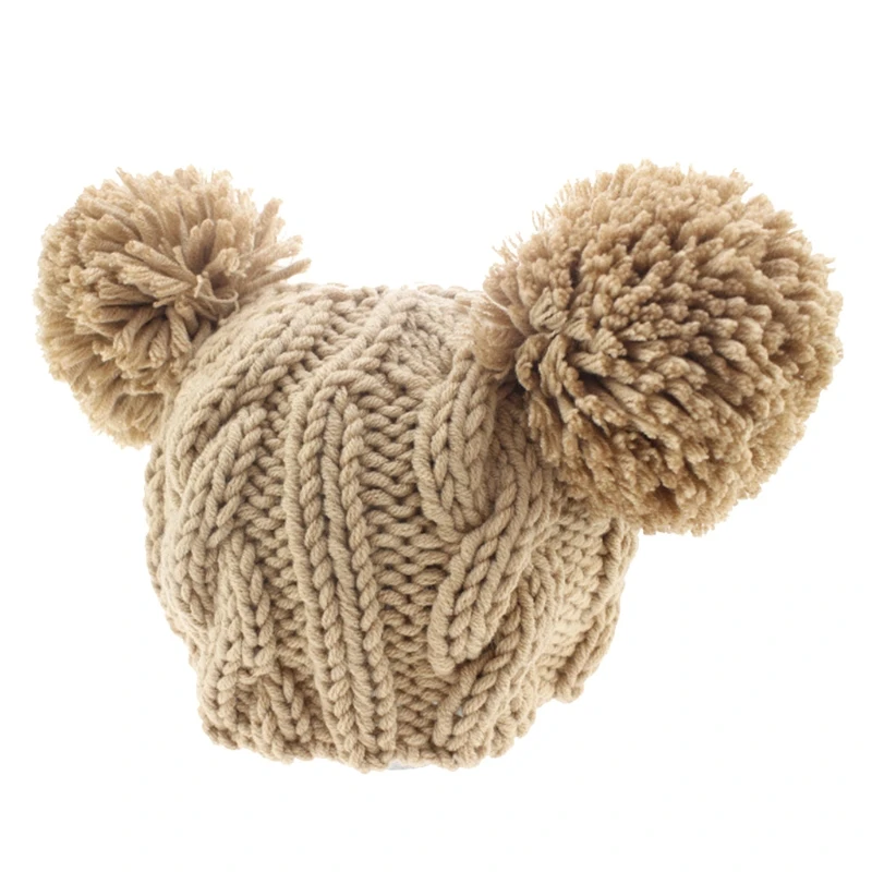 

Winter Warm Babys Cap Fur Ball Pompom Beanie Kids Cap Knitted Solid Color Hat 54DA