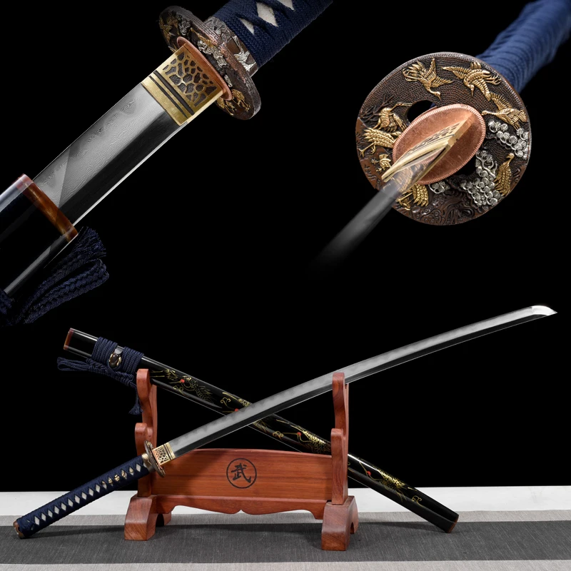 

Japanese Katanas Fully Handmade 1095 Steel&Clay Tempered Blade Full Tang Razor Sharp Brass Gold and silver plating Tsuba Decor