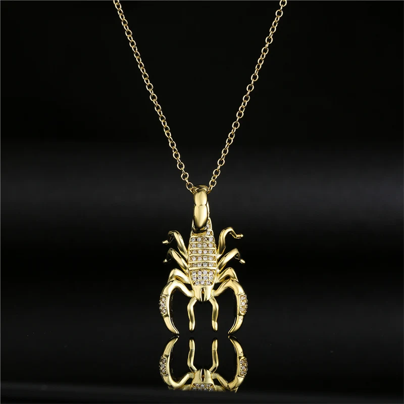 

fashionable Personality Micro-inlaid Zircon Scorpion Hip Hop Punk Locomotive Men Pendant Necklace Jewelry Accessories Wholesale