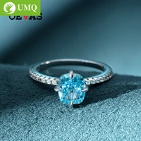 umq 100 925 sterling silver 6 57 5mm aquamarine high carbon diamond rings for women sparkling wedding fine jewelry wholesale