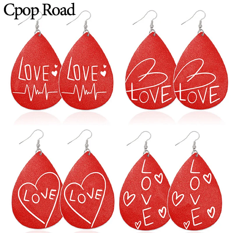 Cpop серьги из искусственной кожи с рождественской елкой милое сердце любовь вода