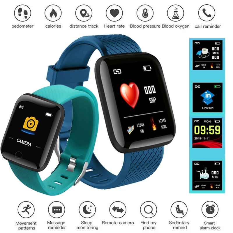 

New ID116 Smart Bracelet Women Pedometer Heart Rate Sleep Monitoring Sedentary Reminder Men Wearable Device Convenient Watches