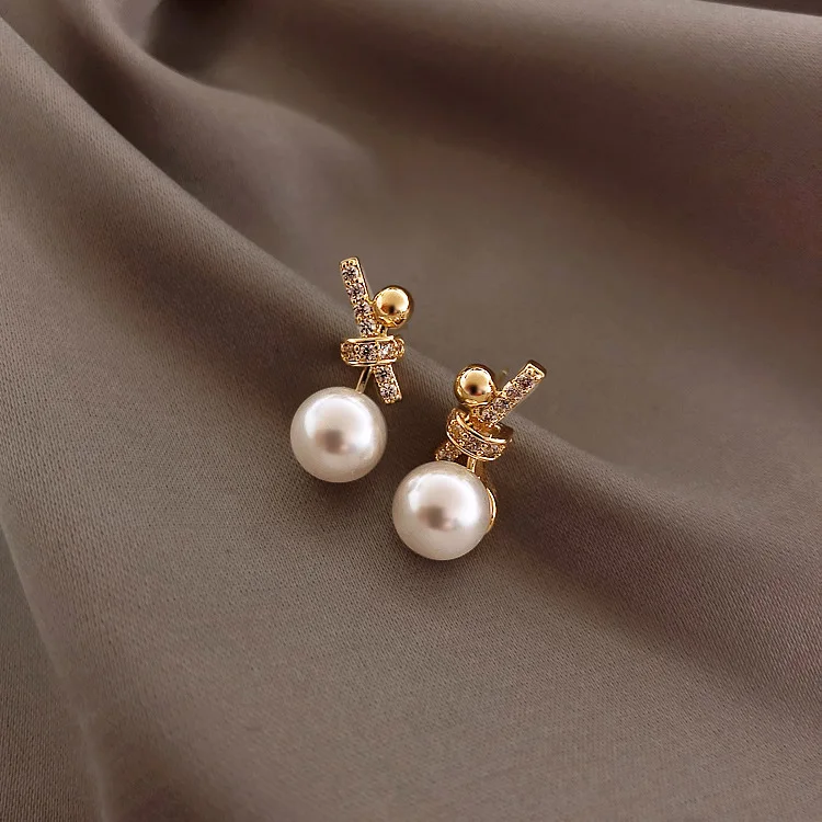 

Zeojrlly Metal Trendy Women Dangle Earrings Bow Pearl Earrings Simple Small Earrings 2020 New Fashion Earrings Female Jewelry
