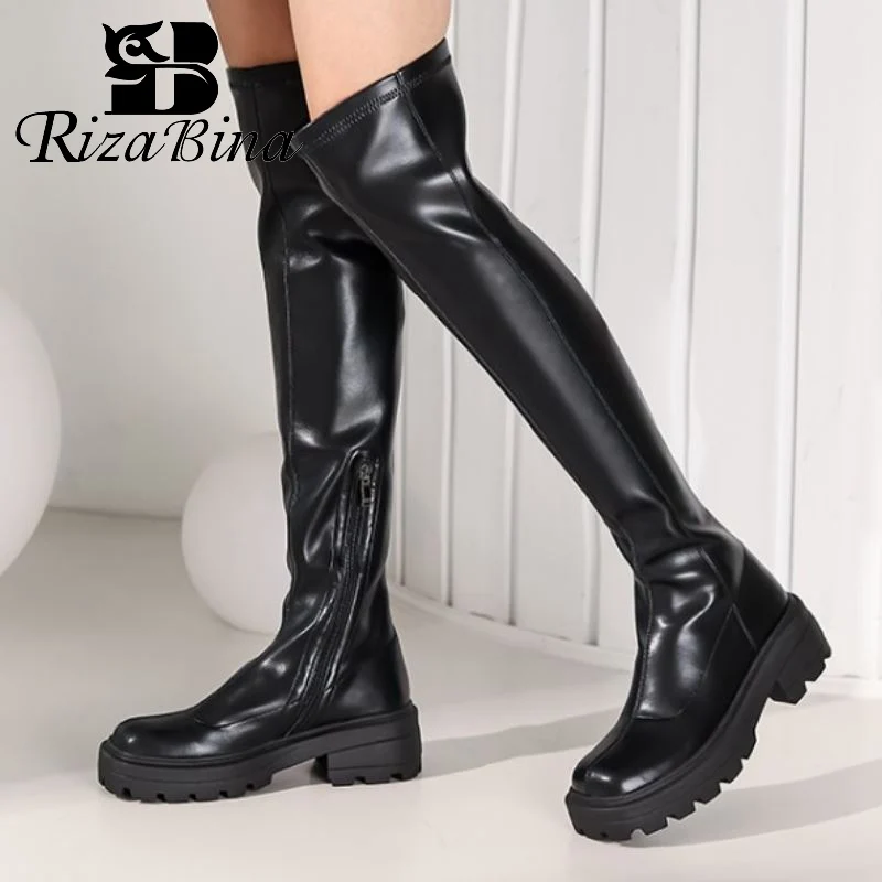 

RIZABINA Women Fashion Over The Knee Boots Shoes Low Heel Winter Autumn Cool Party Long Boot Ladies Footwear Size 34-39