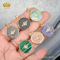 5pcs delicate pendant jewelrynatural quartz crystal agates labradorite amazonite lapis coin beads inlay bees charms necklace