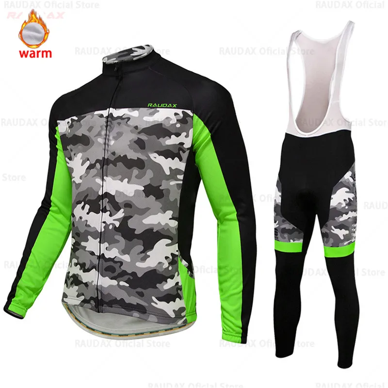 

Winter Warm Thermal Fleece Cycling Jersey Set 2021 Men's Outdoor Riding MTB Ropa Ciclismo Bib Pants Camouflage Cycling Clothing