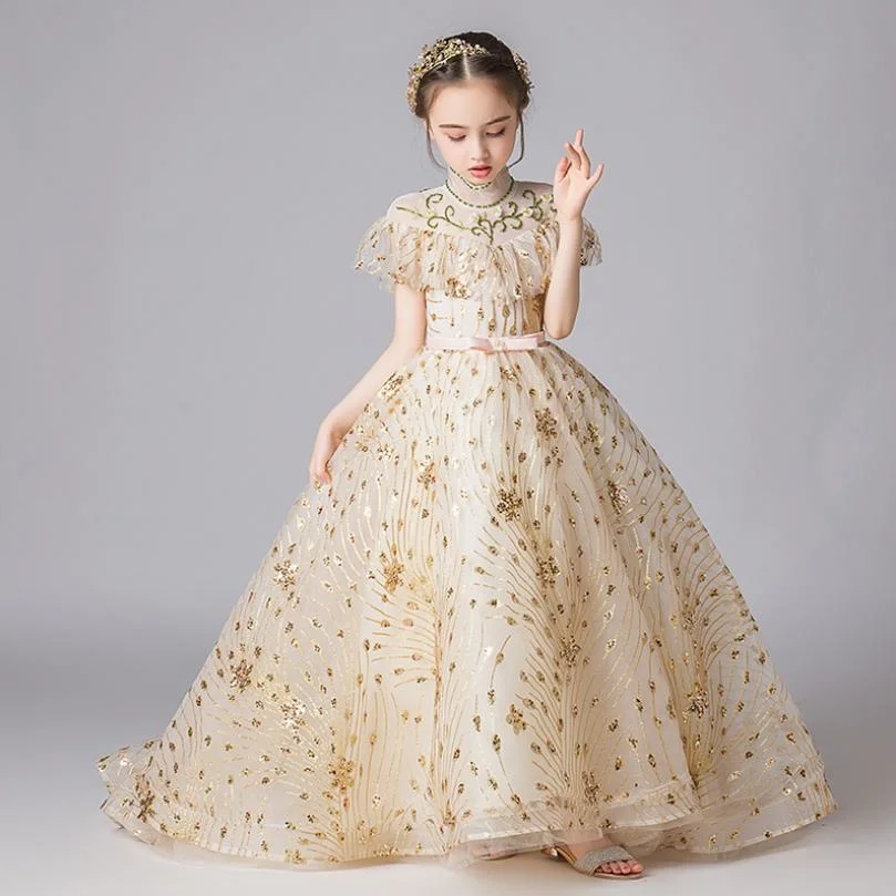 

Luxury Girls Princess Dresses 2019 New Girls Pageant Ball Gowns Weddings Birthdays party Dress Modis Kids Clothes Vestidos Y2139