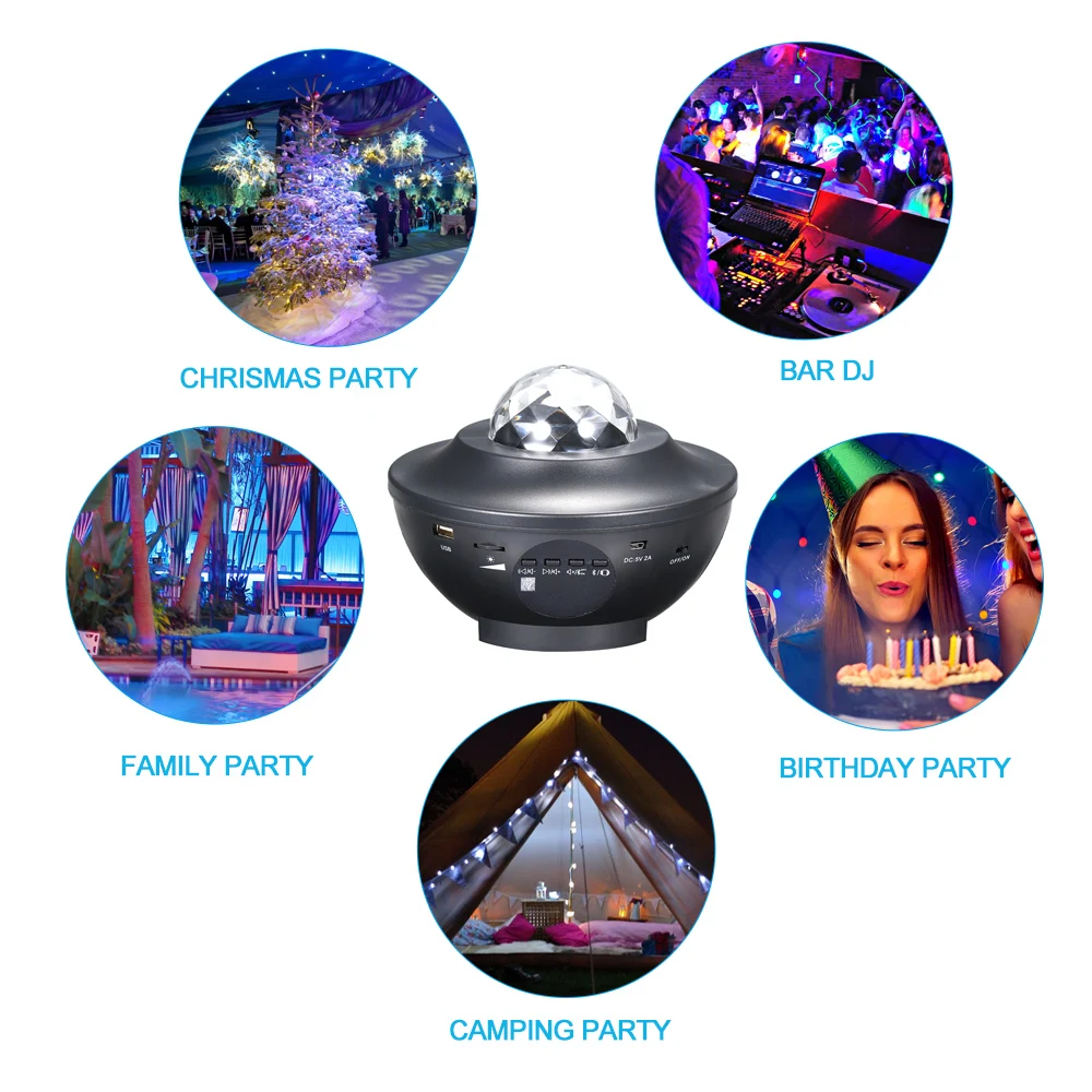 Рождество 6 Вт Звездная Музыка проектор звук Вечерние огни AC110 220V RGBW сценический