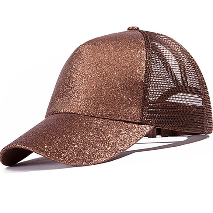 Quaslover блестящая Бейсбол Кепки Для женщин грязный булочка Snapback летние сетчатые Шапки Регулируемый Повседневное Спорт с блестками в стиле хип Кепки ковбойские шляпы - Цвет: coffee