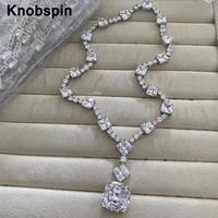 knobspin pure 925 sterling silver aurous yellow white 5a zircon charms square pendant necklaces fine jewelry for woman party