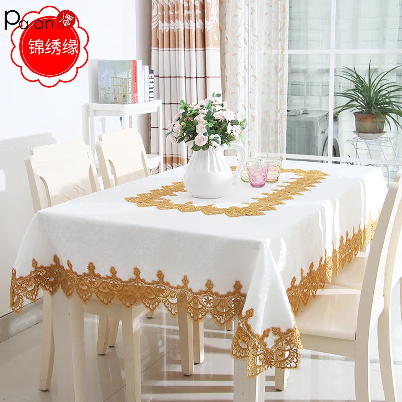 Высококачественная атласная Скатерть Pa.an с цветочным узором Золотая аппликация