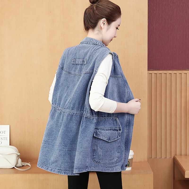 Жилет джинсовый размера плюс женский в стиле ретро потертый жилет без рукавов