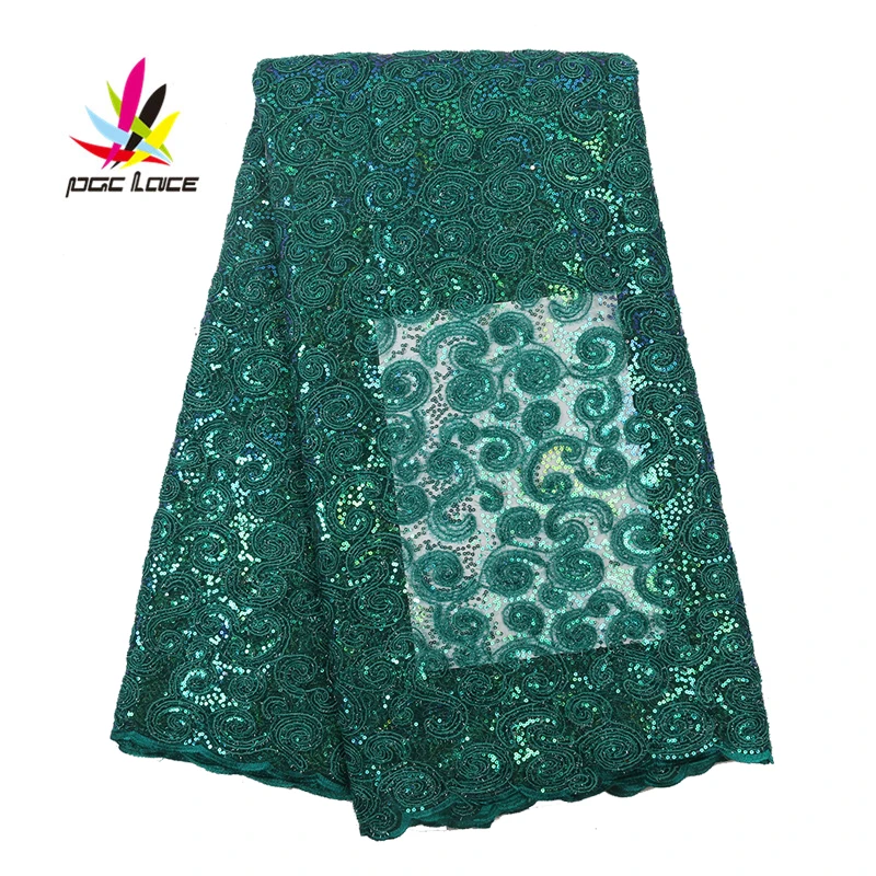 Зеленая Роскошная расшитая блестками ткань с вышивкой из хлопка цветами