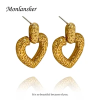monlansher geometric chunky heart drop earrings gold color matte brass metal drop earrings vintage elegant earrings jewelry gift