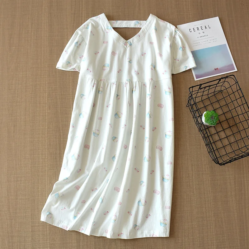 Ночная рубашка женская из 100% хлопка с принтом коротким рукавом | Женская одежда